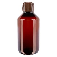 PET Medizinflasche 200ml braun (Veralflasche) PP28, mit braunem OV PET Medizinflasche 200ml braun (Veralflasche) PP28, mit braunem OV