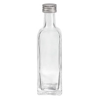 60ml Likörflasche eckig Klarglas inkl. Alu Schraubverschluss Silber (PP 18mm) 60ml Likörflasche eckig Klarglas inkl. Alu Schraubverschluss Silber (PP 18mm)