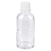 Apothekenflasche klar 50ml Schraubverschluss weiss OV Apothekenflasche klar 50ml Schraubverschluss weiss OV