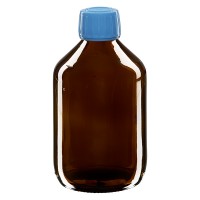 300ml Euro-Medizinflasche braun mit blauem Schraubverschluss OV 300ml Euro-Medizinflasche braun mit blauem Schraubverschluss OV