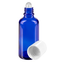 Deodorantflaskor 50ml blå glas, Stängning vit Deodorantflaskor 50ml blå glas, Stängning vit