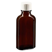 50 ml braune Meplatflasche mit DIN 22 Mündung, inklusive Schraubverschluss DIN 22 weiß  50 ml braune Meplatflasche mit DIN 22 Mündung, inklusive Schraubverschluss DIN 22 weiß