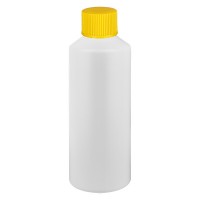 PET Zylinderflasche 100ml weiss, S20x3 mit gelbem SV PET Zylinderflasche 100ml weiss, S20x3 mit gelbem SV
