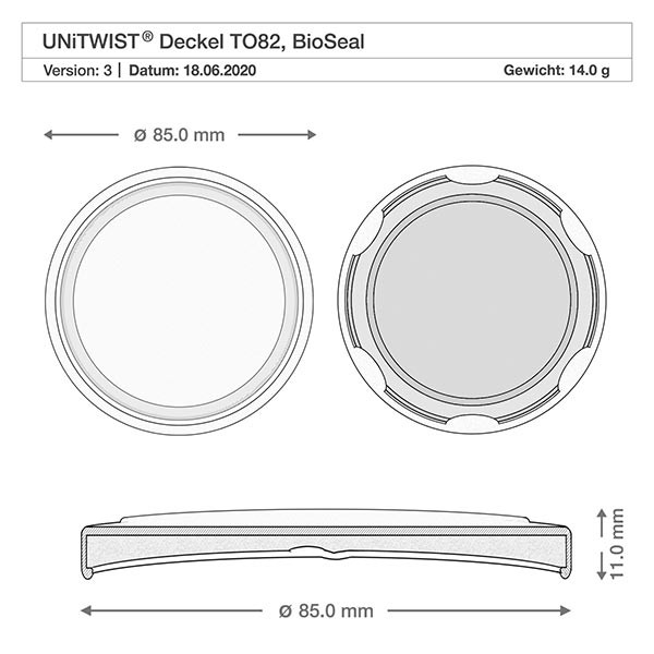 795ml Rundglas mit BioSeal Deckel weiss UNiTWIST