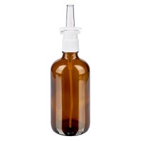 Braunglasflasche 100ml mit Nasenzerstäuber weiss Braunglasflasche 100ml mit Nasenzerstäuber weiss