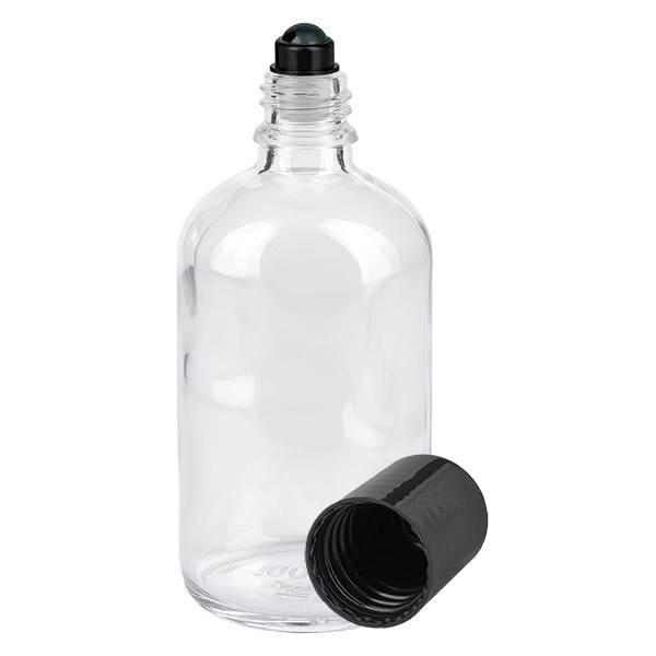 Deodorantflaskor 100ml klart glas, Stängning svart