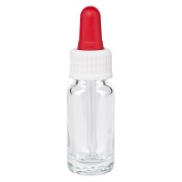 Pipettenflasche klar 10ml, Pipette weiss/rot Standart Pipettenflasche klar 10ml, Pipette weiss/rot Standart
