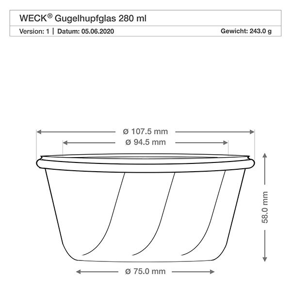 280ml Gugelhupfglas WECK RR100 mit Korken natur