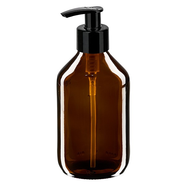 250ml Euro-Medizinflasche braun m. Dispenserpumpe schwarz