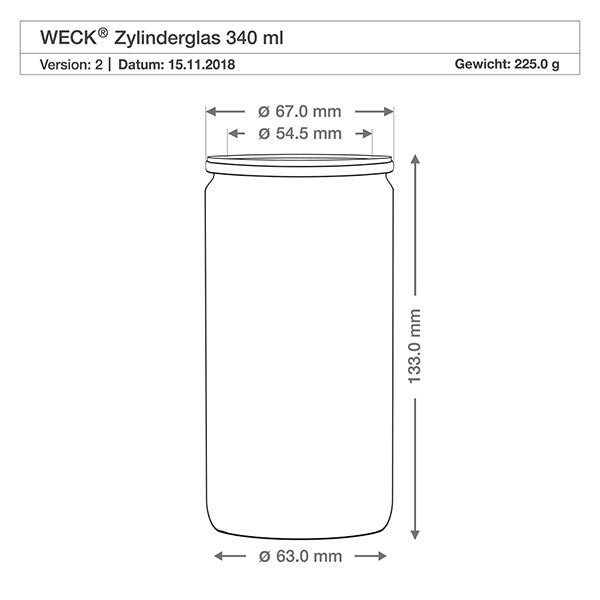 340ml Zylinderglas WECK RR60 mit Holzkugel Buche
